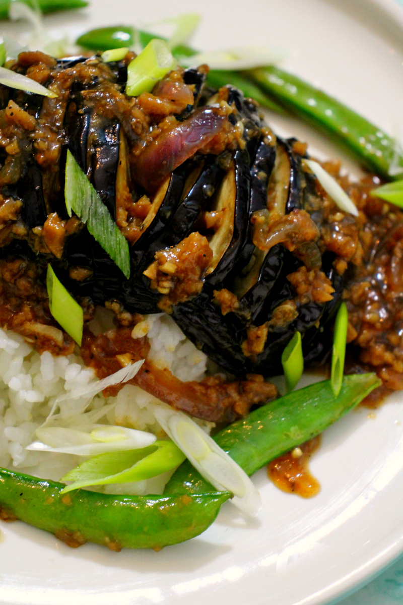 Seitan Loaded Hasselback Aubergine - The Vegan Eskimo