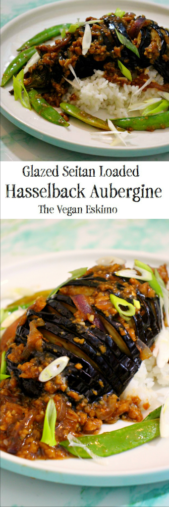 Seitan Loaded Hasselback Aubergine - The Vegan Eskimo