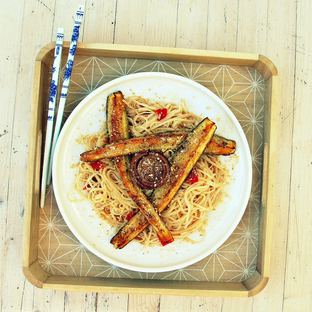 Vegan Miso Wasabi Glazed Zucchini & Rice Noodles - The Vegan Eskimo