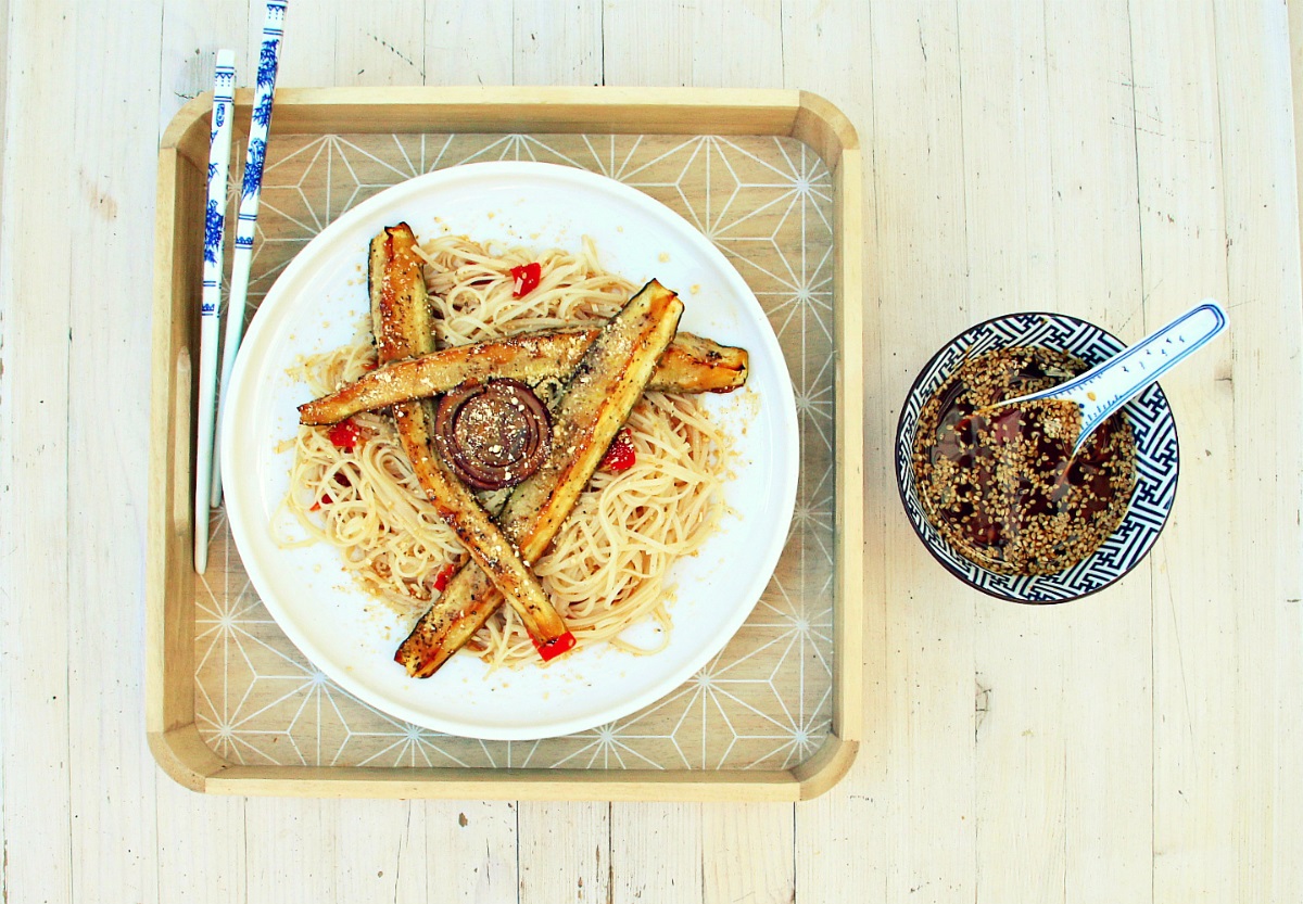 Vegan Miso Wasabi Glazed Zucchini & Rice Noodles - The Vegan Eskimo