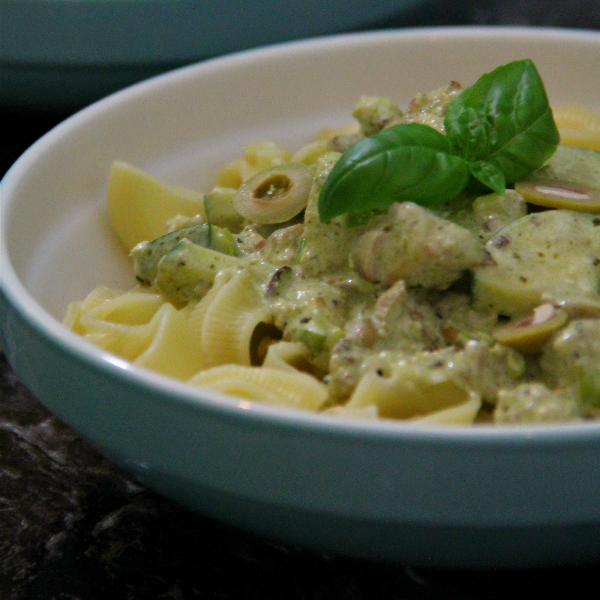 Pasta with Creamy Vegan Olive Pesto Sauce - The Vegan Eskimo