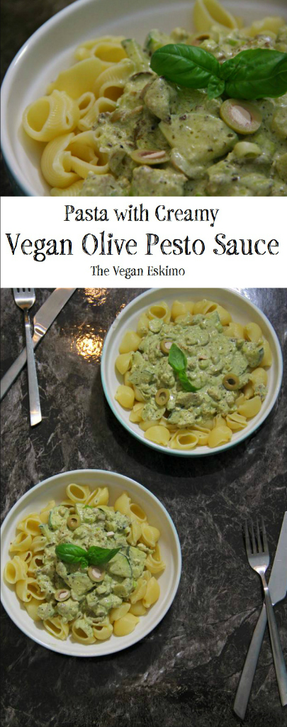 Pasta with Creamy Vegan Olive Pesto Sauce - The Vegan Eskimo