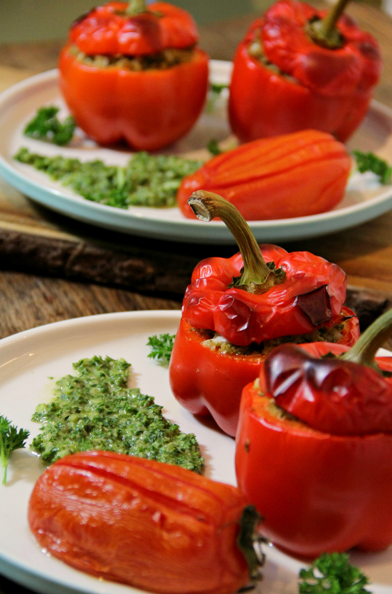 Seitan Chimichurri Stuffed Bell Peppers - The Vegan Eskimo