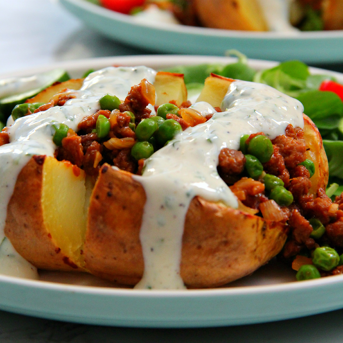 Soy mince & Pea stuffed baked potatoes - The Vegan Eskimo