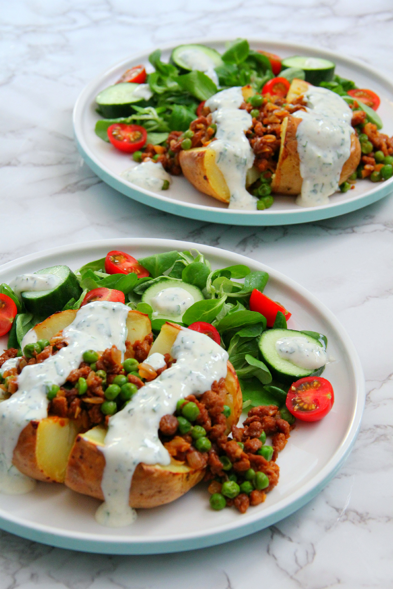 Soy mince & Pea stuffed baked potatoes - The Vegan Eskimo