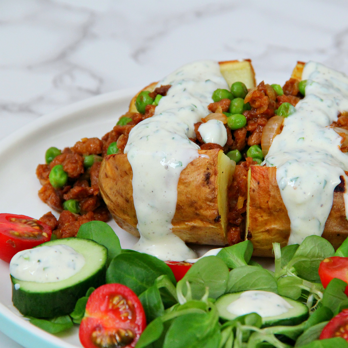 Soy mince & Pea stuffed baked potatoes - The Vegan Eskimo