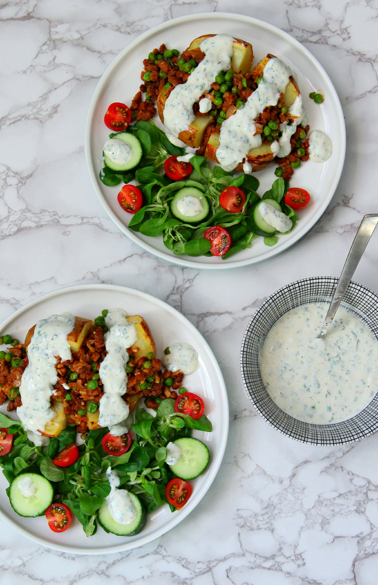 Soy mince & Pea stuffed baked potatoes - The Vegan Eskimo