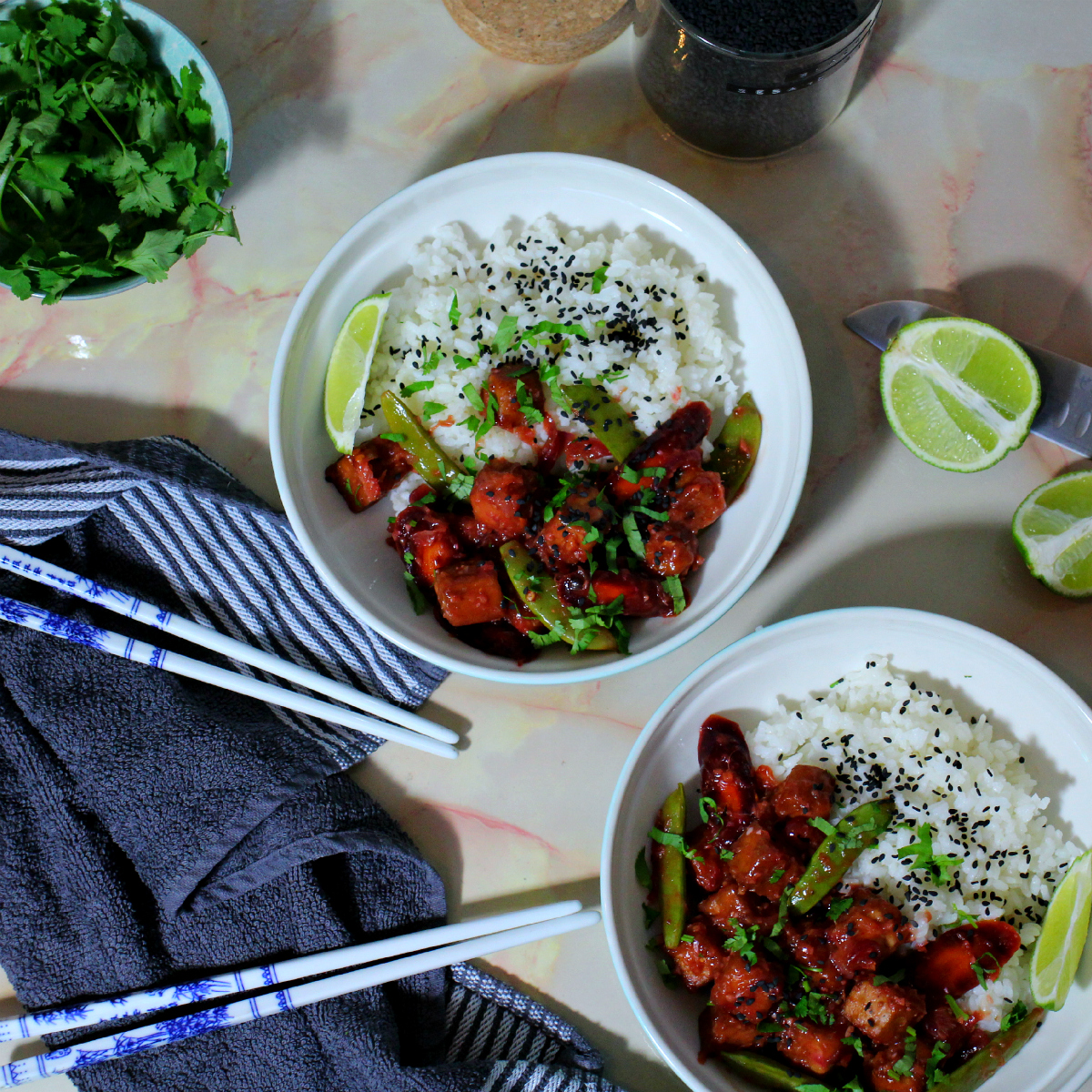 Spicy Orange Tofu, Veg & Sticky Rice - The Vegan Eskimo