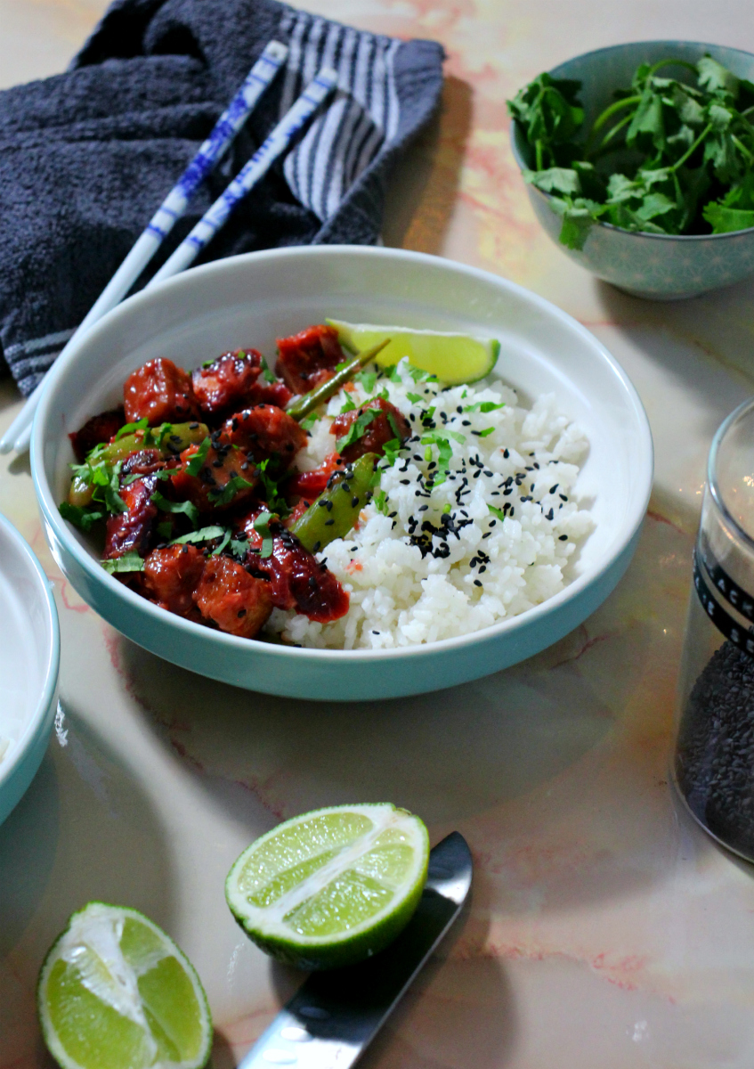 Spicy Orange Tofu, Veg & Sticky Rice - The Vegan Eskimo