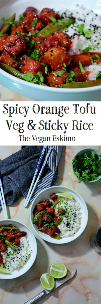 Spicy Orange Tofu, Veg & Sticky Rice - The Vegan Eskimo