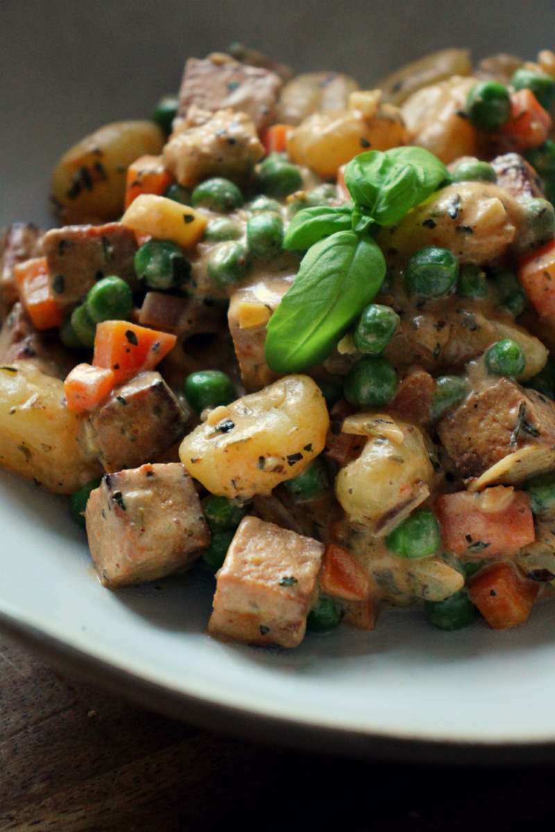 Vegan Creamy Tofu, Peas and Gnocchi - The Vegan Eskimo