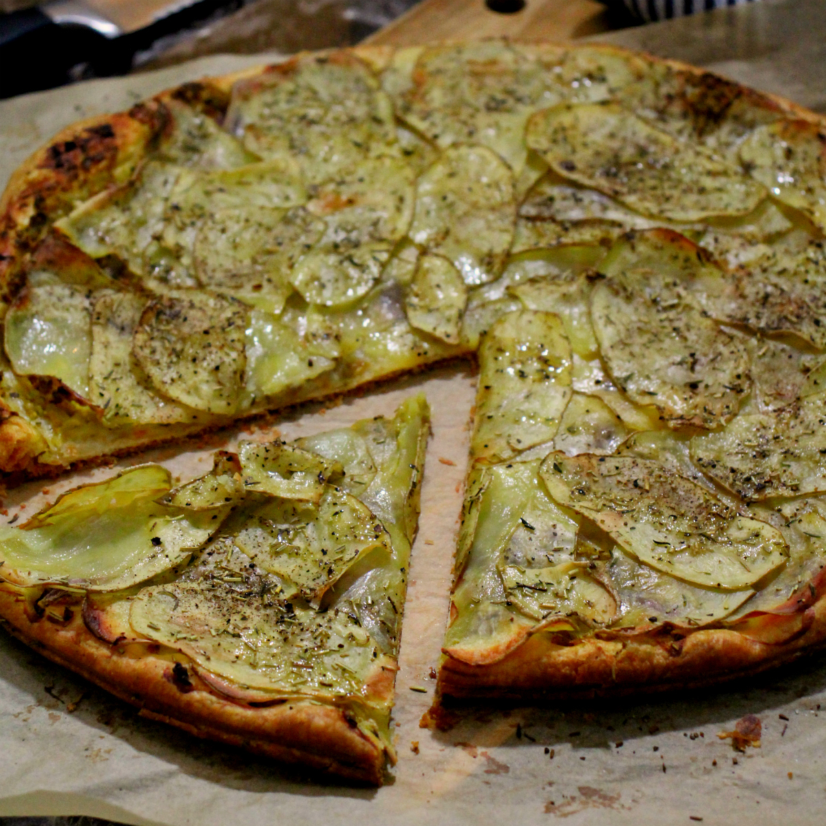 Vegan Flaky Potato Puff Pastry Pizza - The Vegan Eskimo