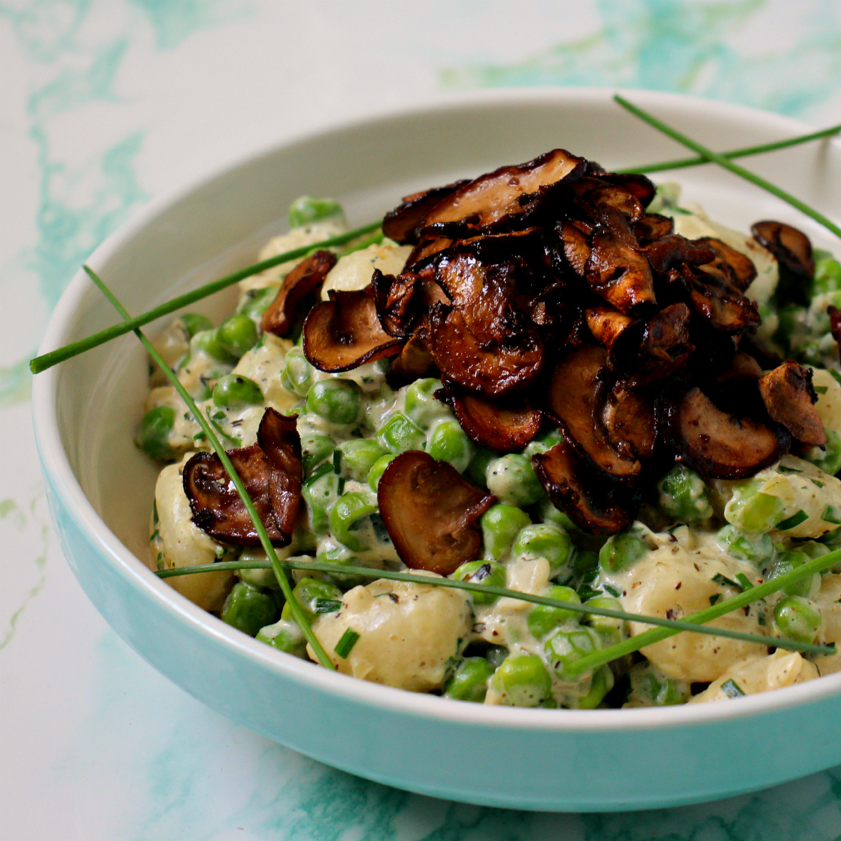 Vegan Potato Gnocchi Peas & Mushrooms - The Vegan Eskimo