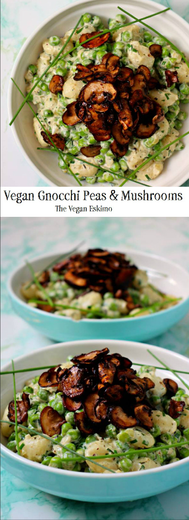 Vegan Potato Gnocchi Peas & Mushrooms - The Vegan Eskimo