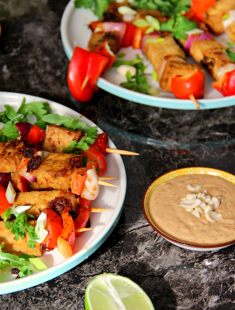 Vegan Tofu Satay Skewers & Peanut Coconut Sauce - The Vegan Eskimo